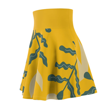 Botanical Print Women's Skater Skirt Yellow