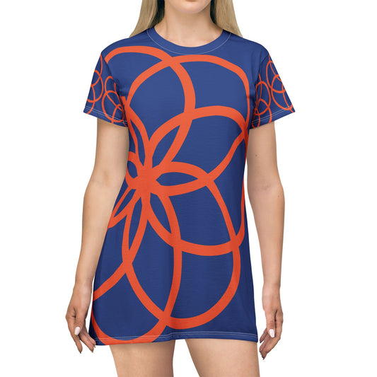 T-Shirt Dress Blue Vibrant Print