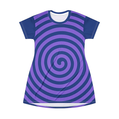 T-Shirt Dress Whimsical Blue Spiral