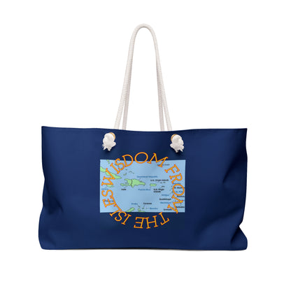'Wisdom From The Isles' Weekender Bag – Navy Island Map Travel Tote