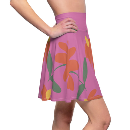 Botanical Print Women's Skater Skirt Pink