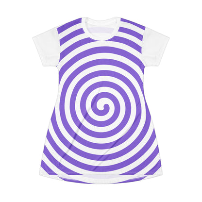 T-Shirt Dress Whimsical White Spiral
