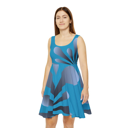 Abstract Print Skater Dress Ocean