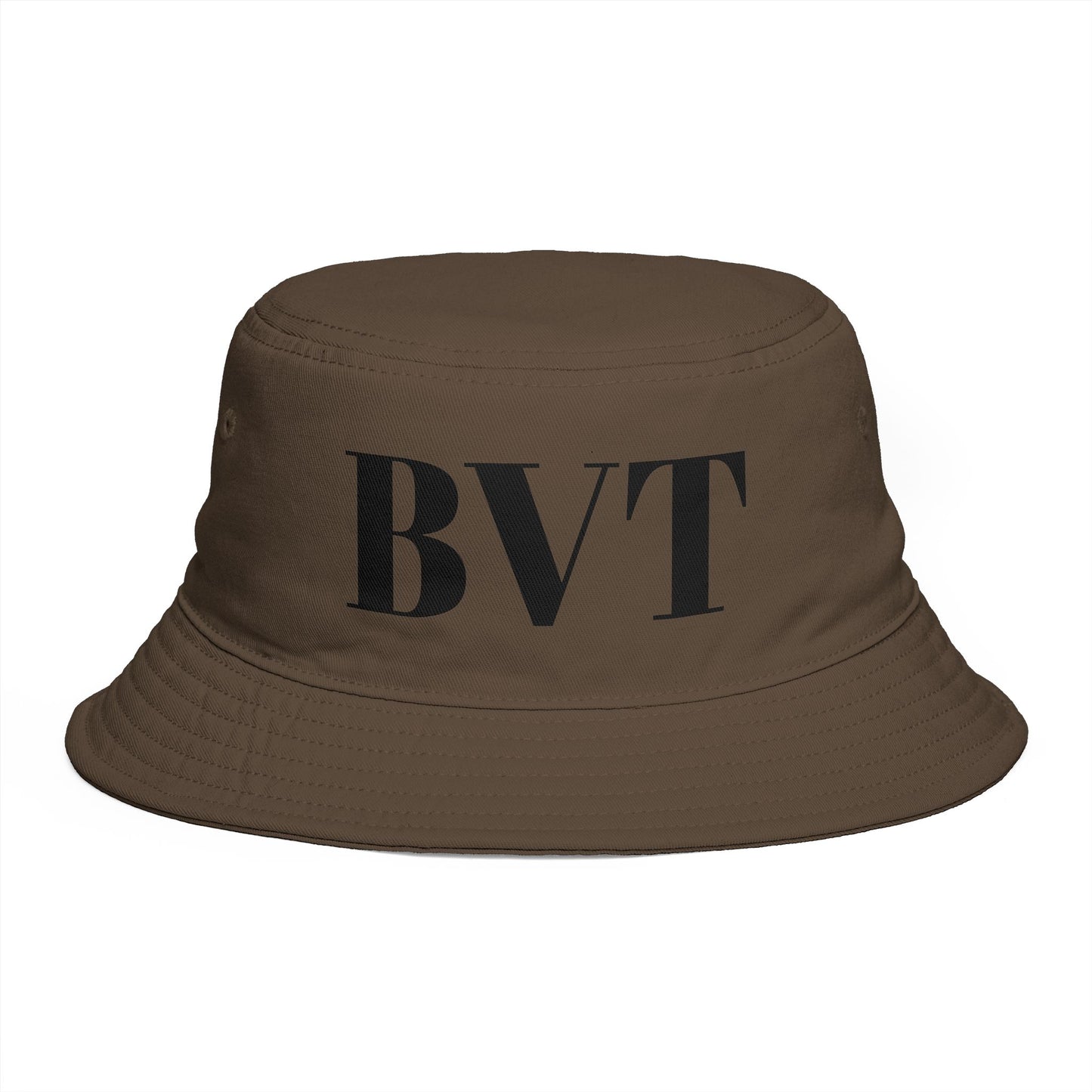 BVT Monogram Bucket Hat — Brown Casual Streetwear Sun Hat