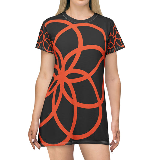 T-Shirt Dress Black Vibrant Print