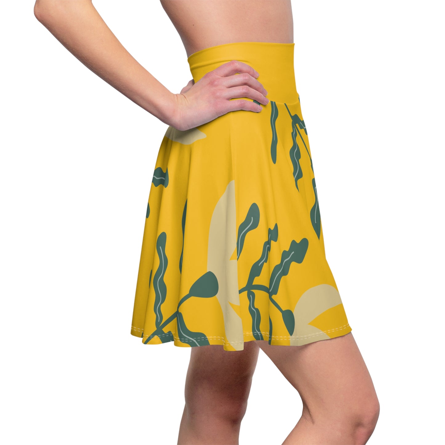 Botanical Print Women's Skater Skirt Yellow