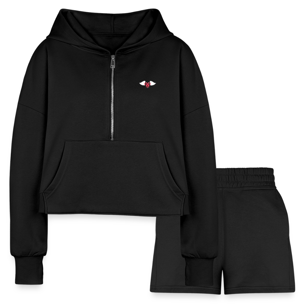 Women’s ETY Cropped Hoodie & Jogger Short Set - black