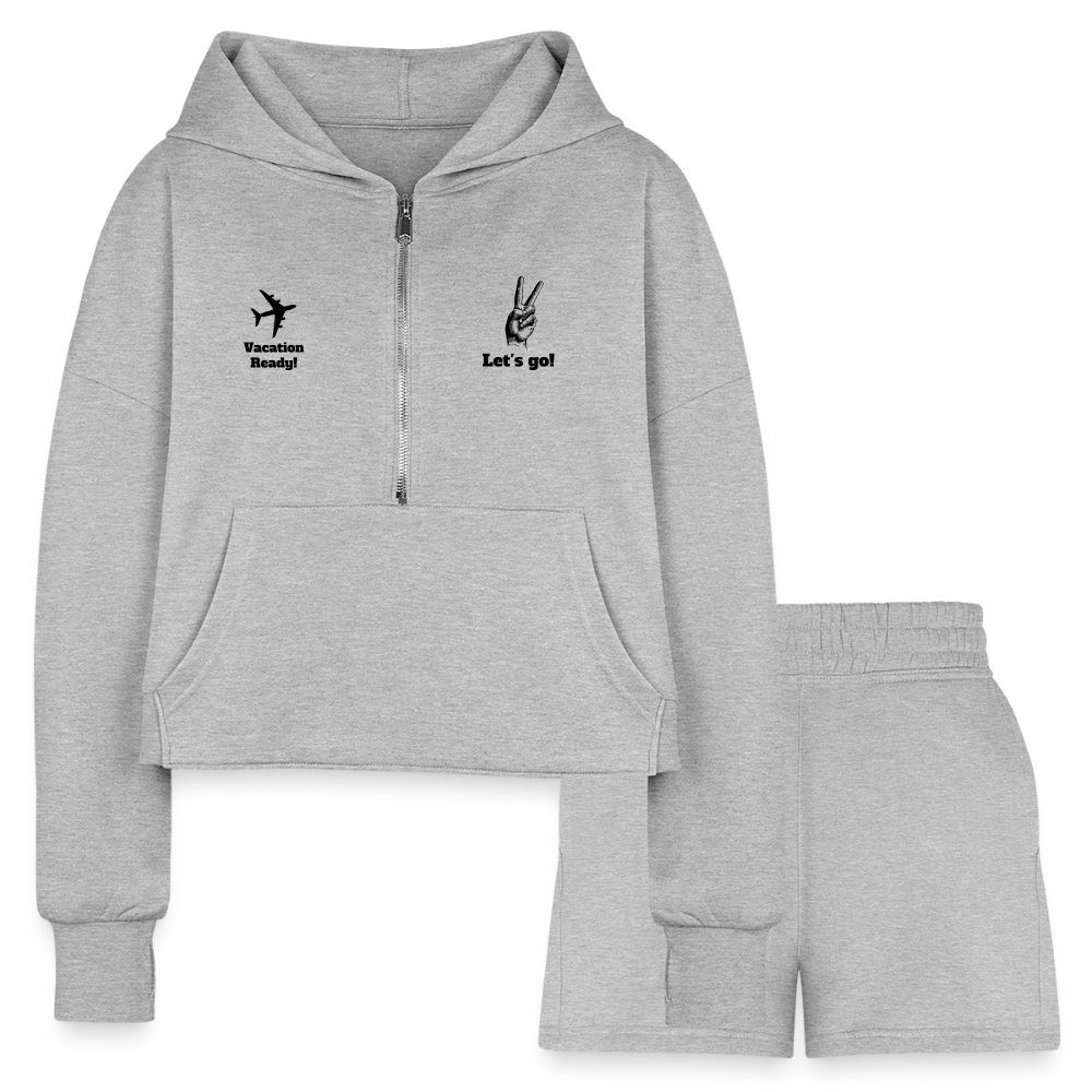 Women’s Cropped Hoodie & Jogger Short Set - Travel Outfit - heather gray