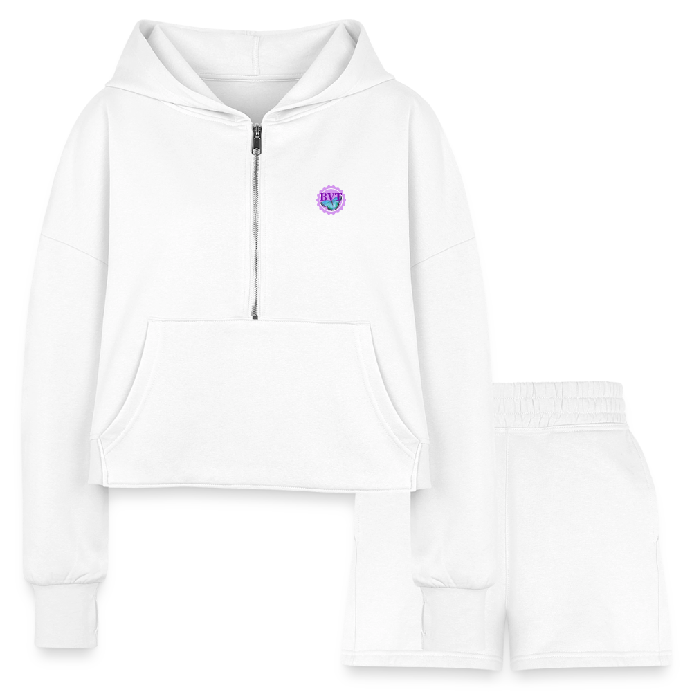 Women’s BVT Cropped Hoodie & Jogger Short Set - white