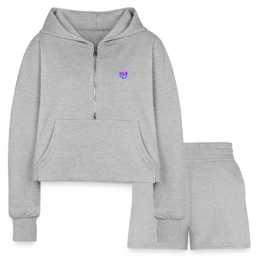 Women’s BVT Cropped Hoodie & Jogger Short Set - heather gray