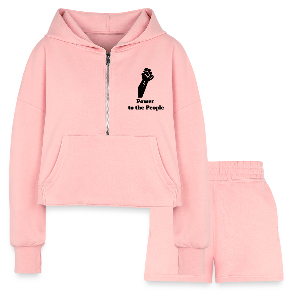 Women’s PttP Cropped Hoodie & Jogger Short Set - light pink