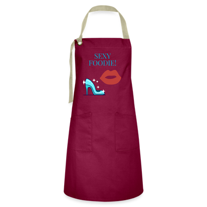 Sexy Foodie Artisan Apron - burgundy/khaki