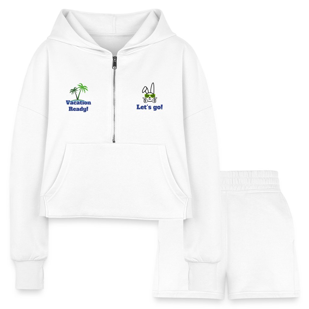 Women’s Cropped Hoodie & Jogger Short Set - Beach Outfit - white