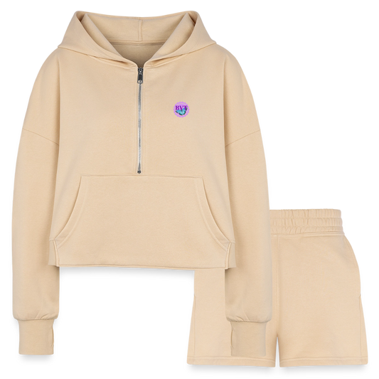 Women’s BVT Cropped Hoodie & Jogger Short Set - nude