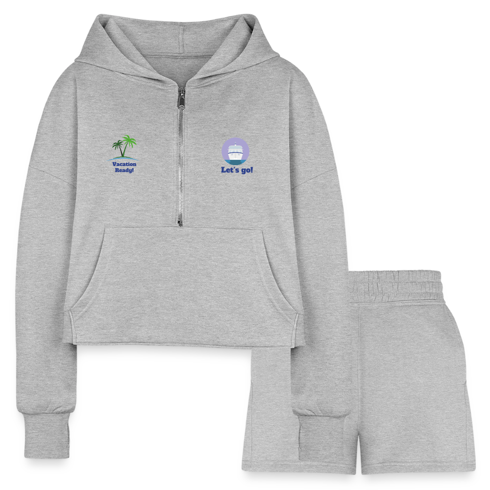 Women’s Cropped Hoodie & Jogger Short Set - Sailing Outfit - heather gray