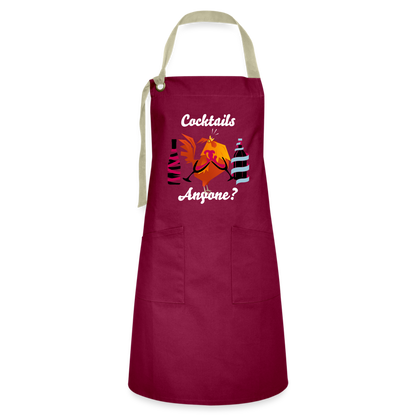 Cock Tails Artisan Apron - burgundy/khaki
