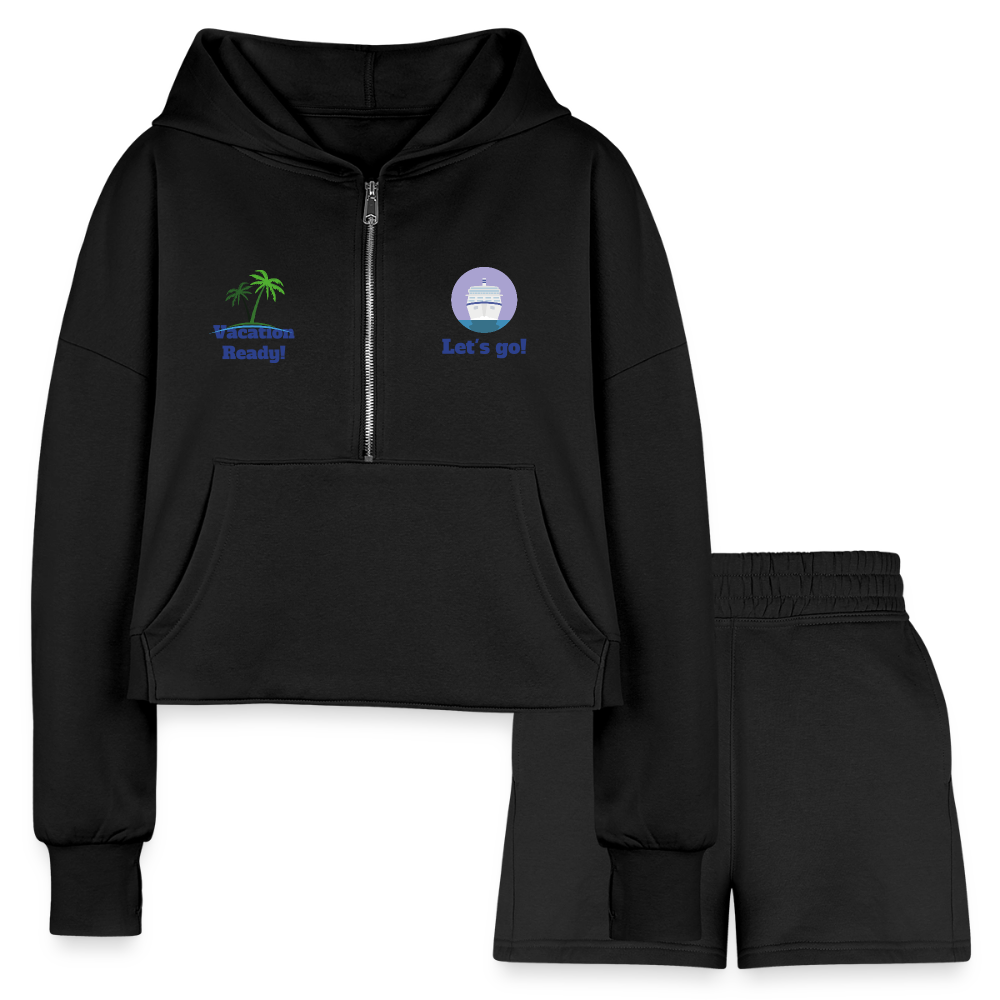 Women’s Cropped Hoodie & Jogger Short Set - Sailing Outfit - black