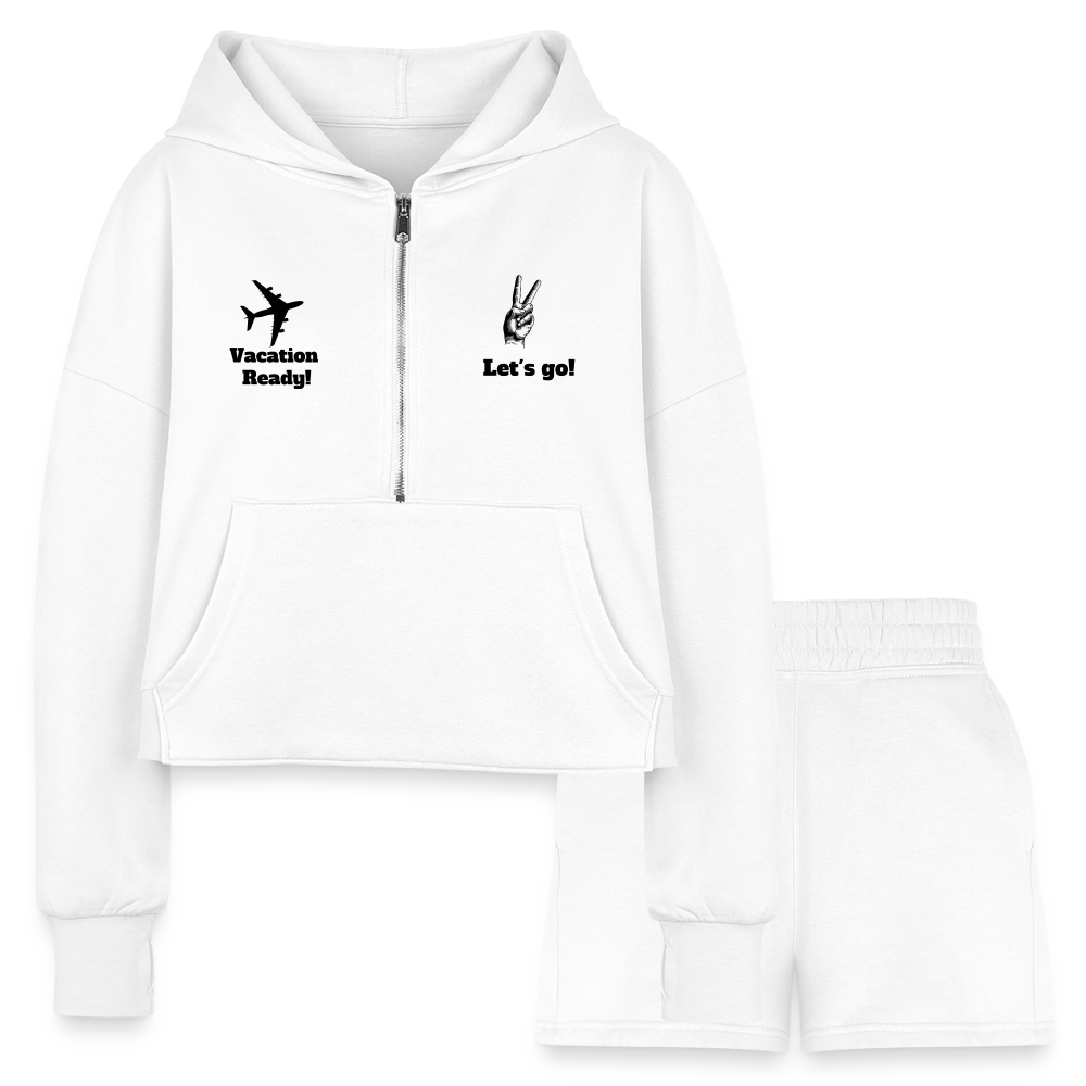 Women’s Cropped Hoodie & Jogger Short Set - Travel Outfit - white