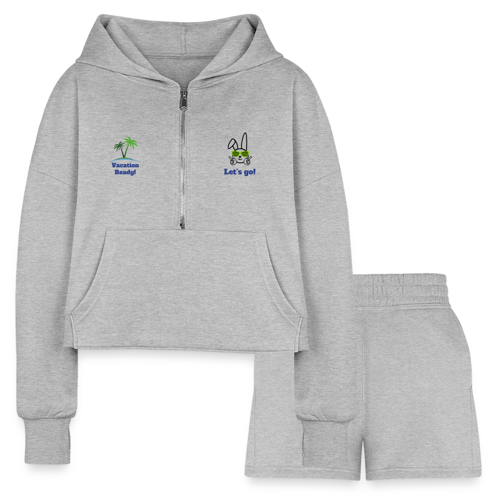 Women’s Cropped Hoodie & Jogger Short Set - Beach Outfit - heather gray