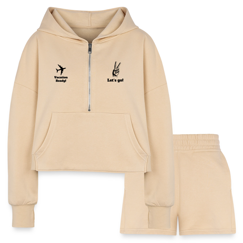 Women’s Cropped Hoodie & Jogger Short Set - Travel Outfit - nude