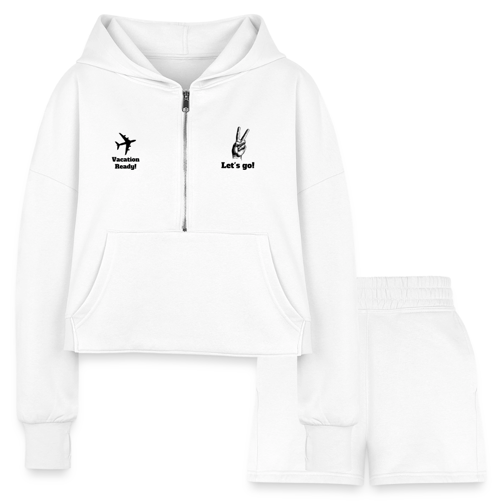 Women’s Cropped Hoodie & Jogger Short Set - Travel Outfit - white