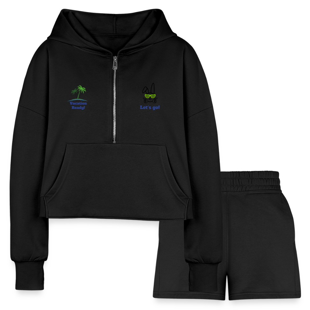Women’s Cropped Hoodie & Jogger Short Set - Beach Outfit - black