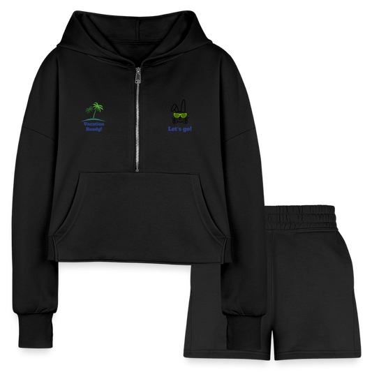 Women’s Cropped Hoodie & Jogger Short Set - Beach Outfit - black