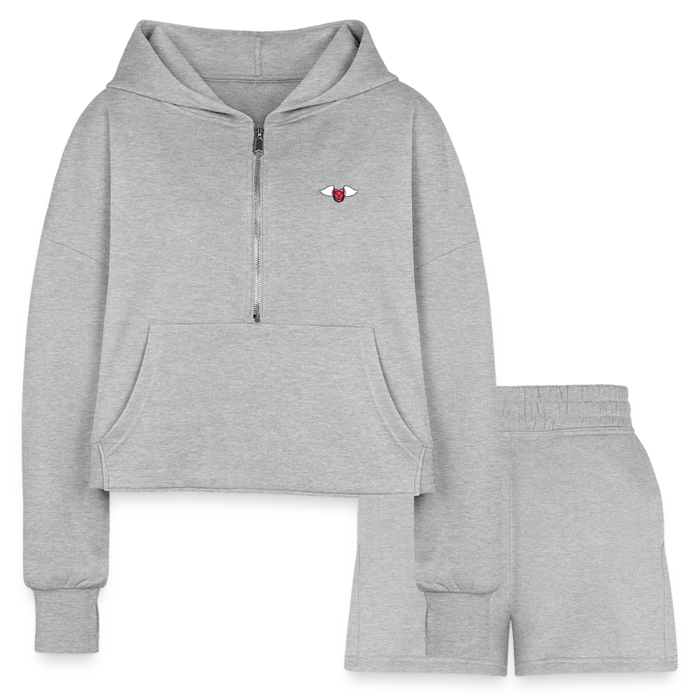 Women’s ETY Cropped Hoodie & Jogger Short Set - heather gray