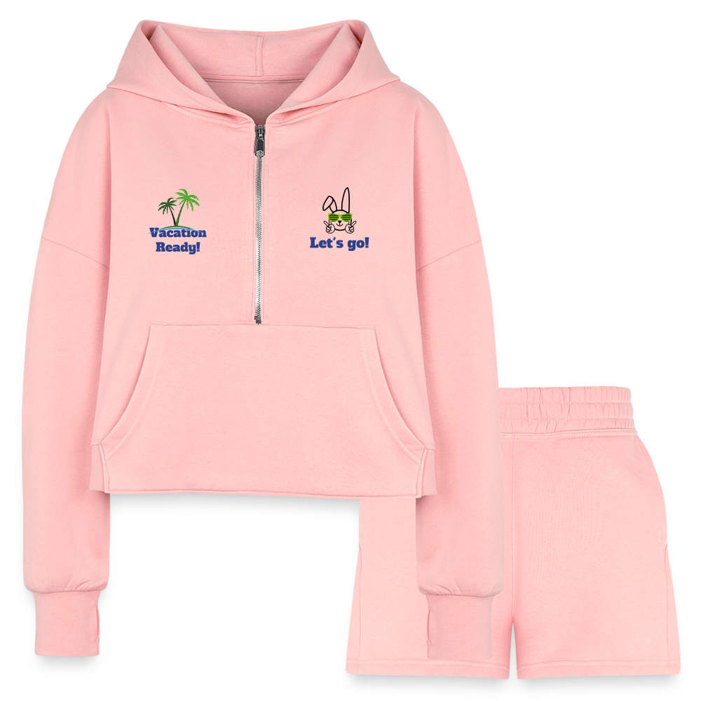 Women’s Cropped Hoodie & Jogger Short Set - Beach Outfit - light pink