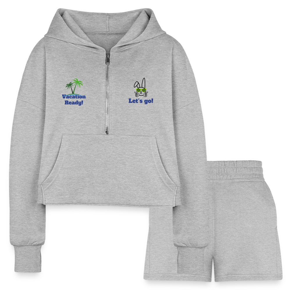Women’s Cropped Hoodie & Jogger Short Set - Beach Outfit - heather gray