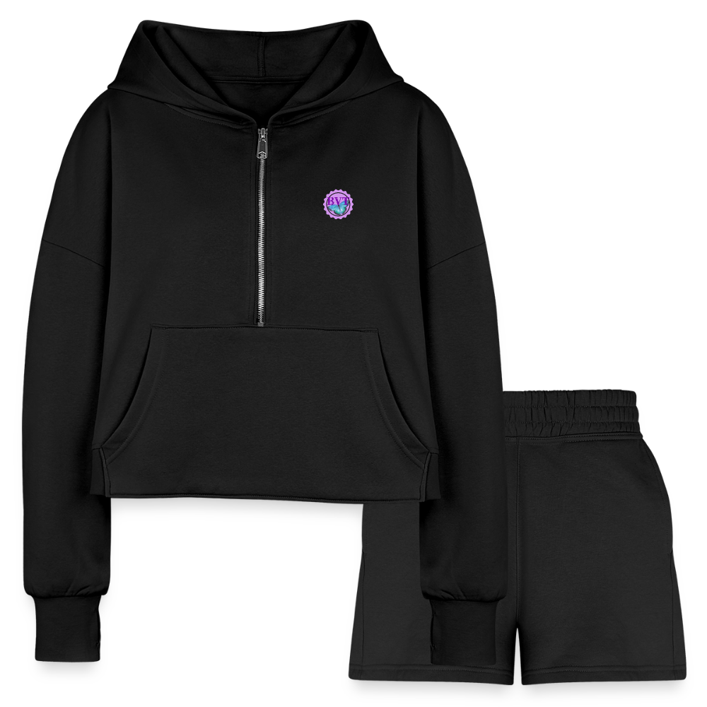 Women’s BVT Cropped Hoodie & Jogger Short Set - black