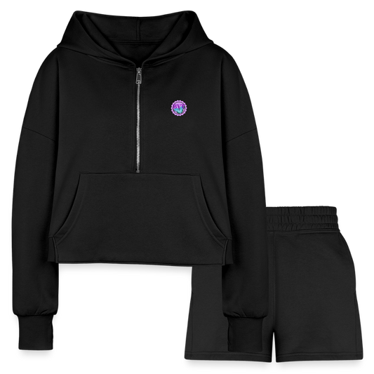 Women’s BVT Cropped Hoodie & Jogger Short Set - black