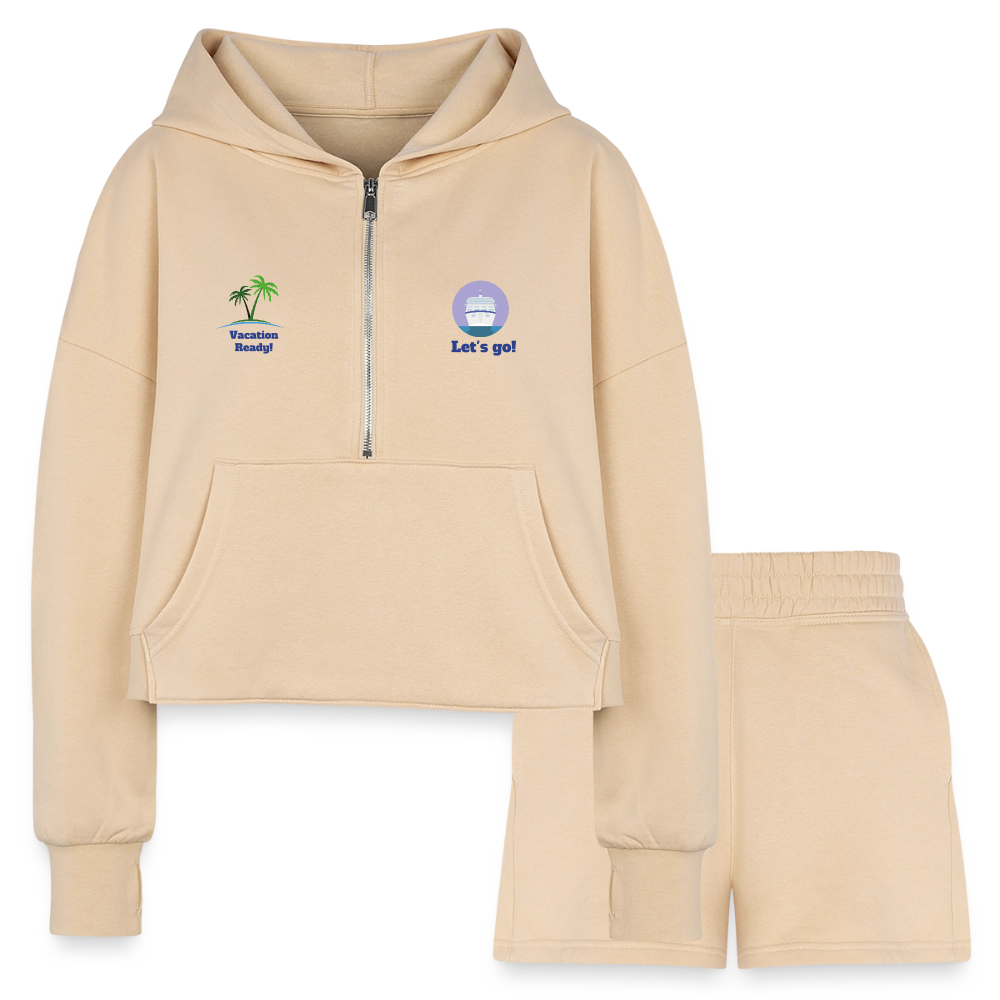 Women’s Cropped Hoodie & Jogger Short Set - Sailing Outfit - nude