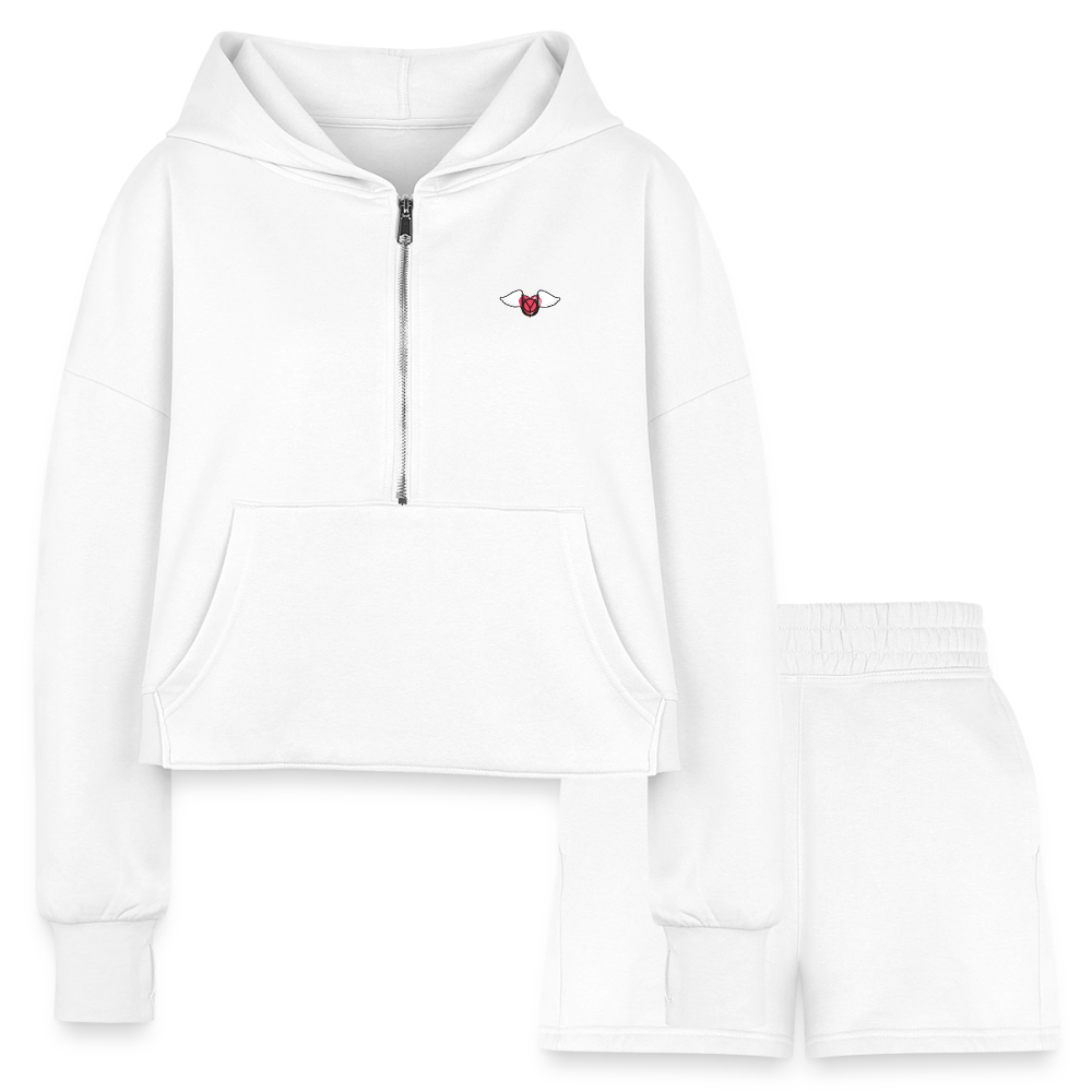 Women’s ETY Cropped Hoodie & Jogger Short Set - white