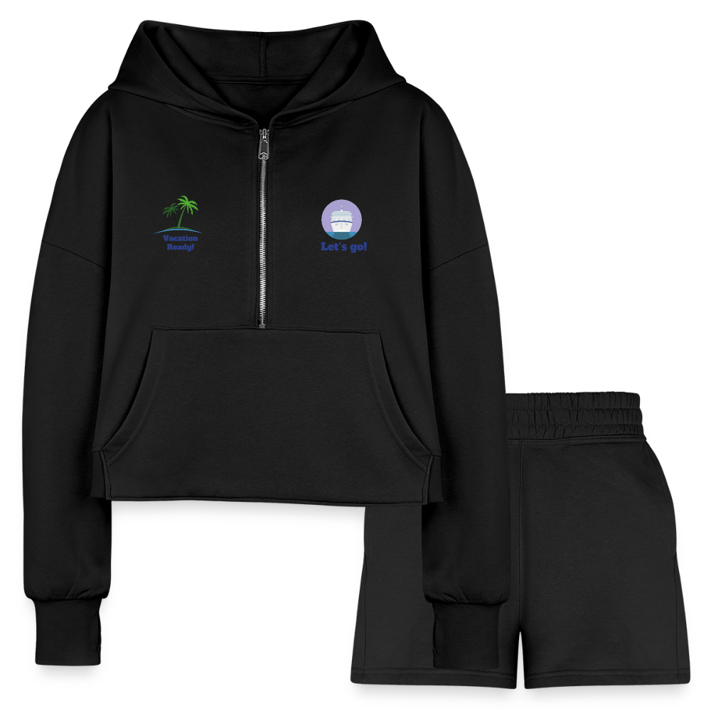 Women’s Cropped Hoodie & Jogger Short Set - Sailing Outfit - black