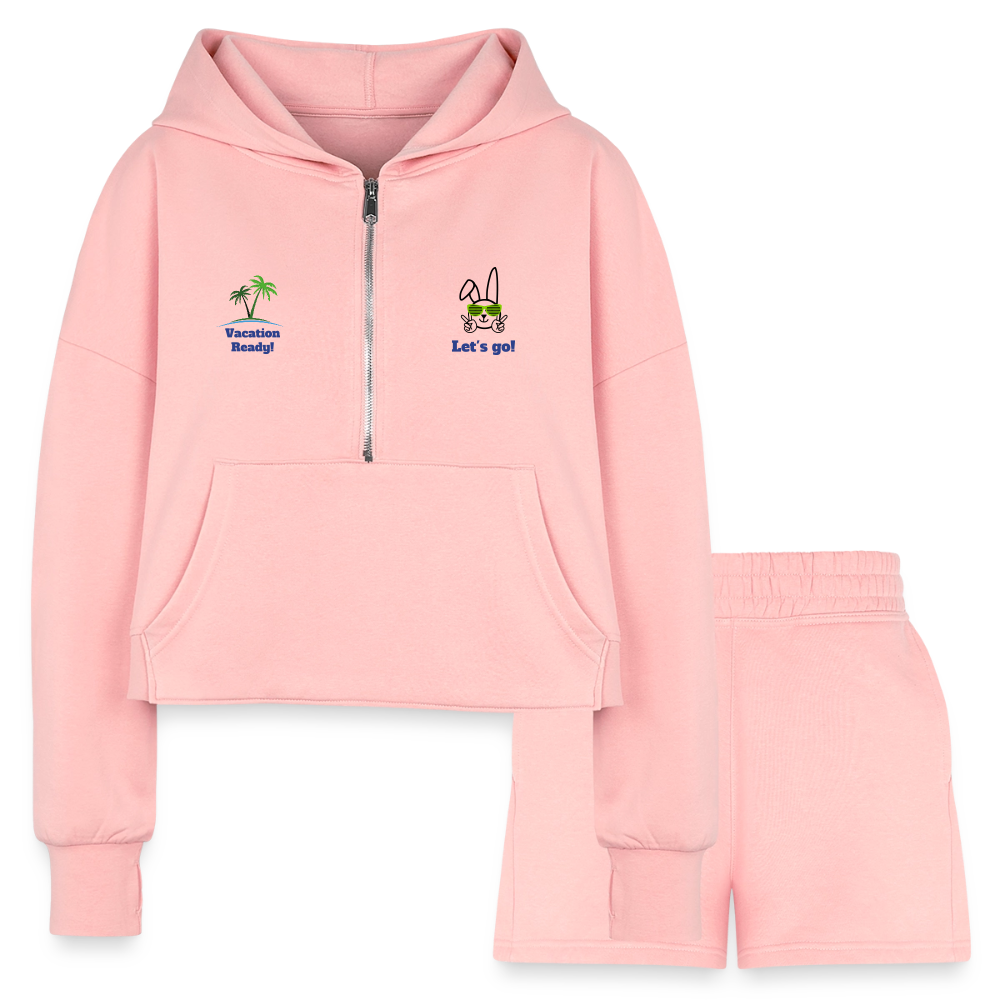 Women’s Cropped Hoodie & Jogger Short Set - Beach Outfit - light pink