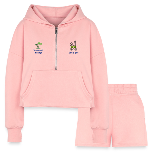 Women’s Cropped Hoodie & Jogger Short Set - Beach Outfit - light pink