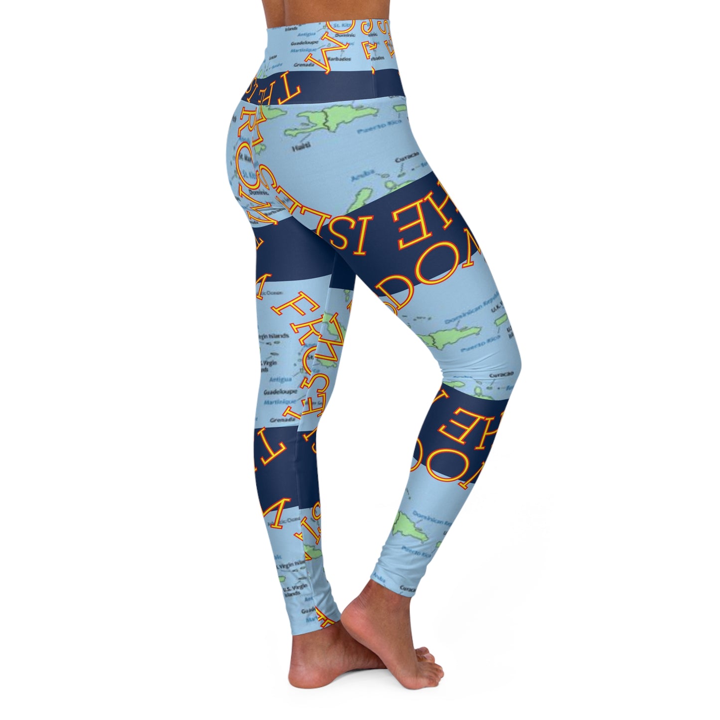 WFTI Island Map High-Waisted Yoga Leggings — All Over Travel Print