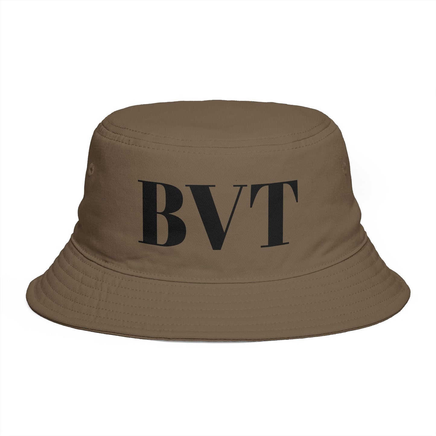 BVT Monogram Bucket Hat — Brown Casual Streetwear Sun Hat