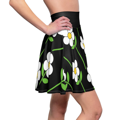 Botanical Print Women's Skater Skirt Black