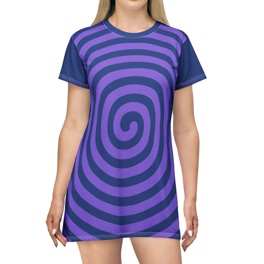 T-Shirt Dress Whimsical Blue Spiral
