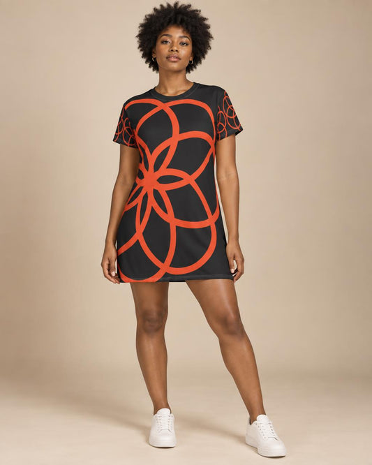 T-Shirt Dress Black Vibrant Print