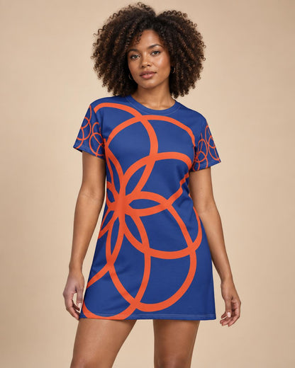 T-Shirt Dress Blue Vibrant Print