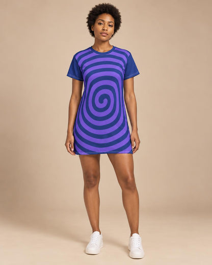 T-Shirt Dress Whimsical Blue Spiral