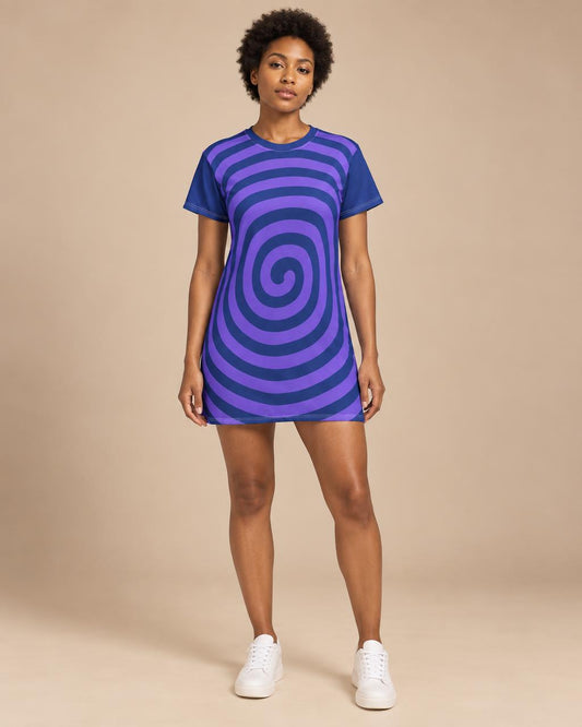 T-Shirt Dress Whimsical Blue Spiral