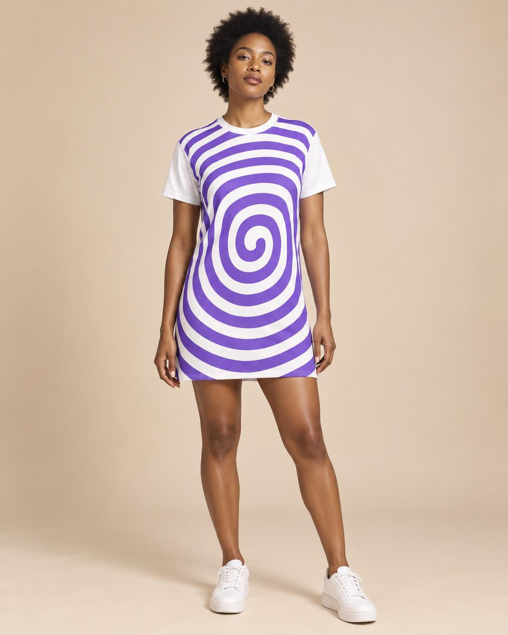 T-Shirt Dress Whimsical White Spiral