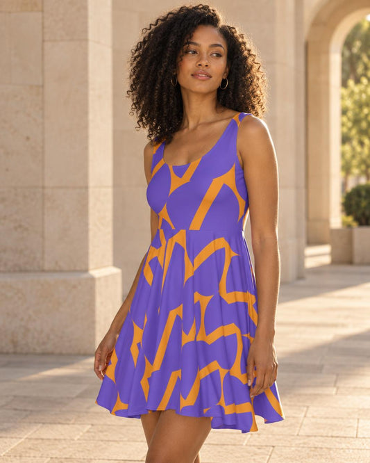 Abstract Print Skater Dress Earthen