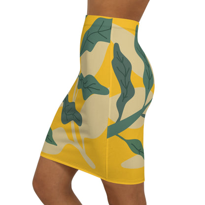 Botanical Mid-Waist Pencil Skirt Y