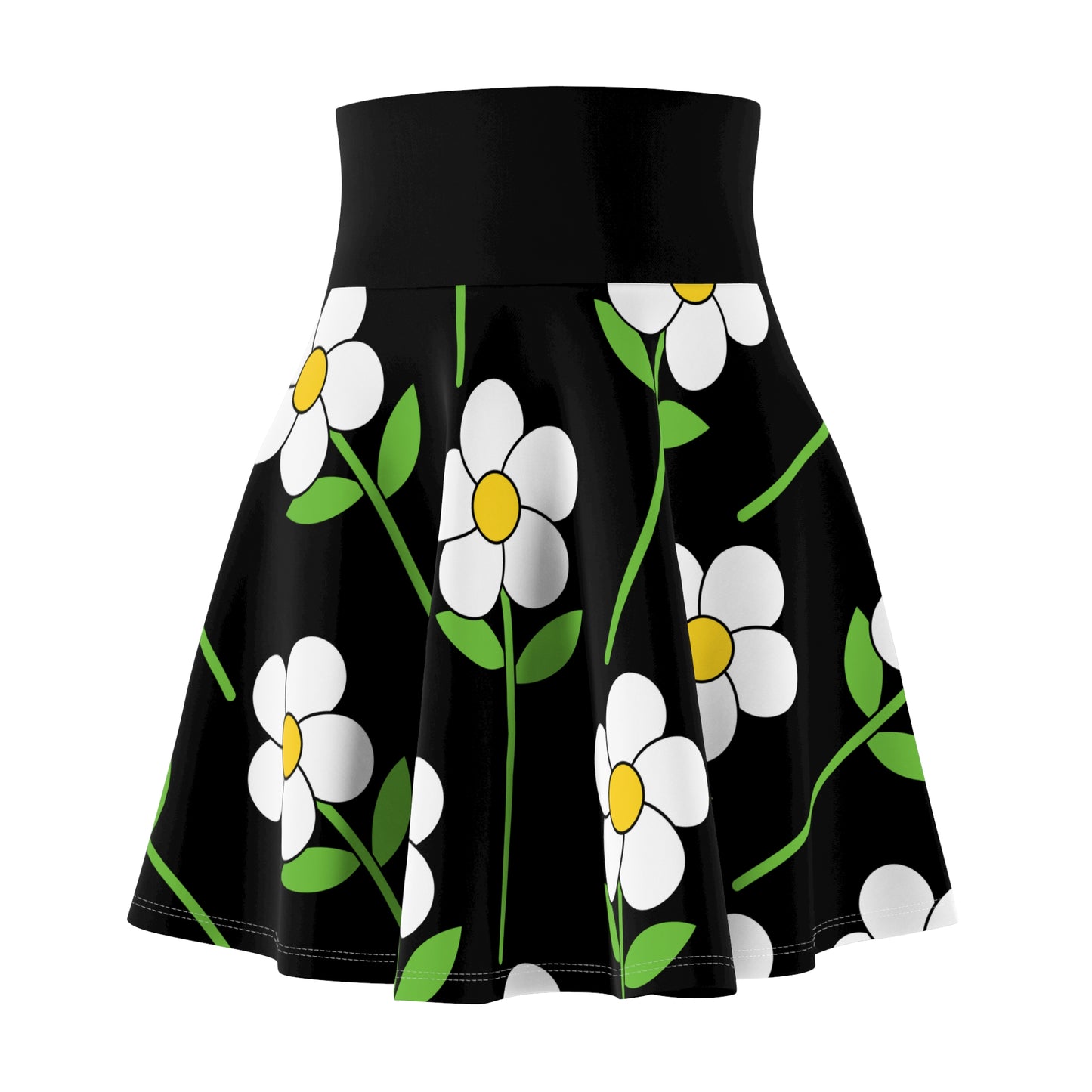 Botanical Print Women's Skater Skirt Black