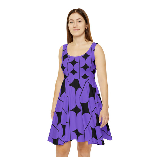 Abstract Print Skater Dress Purple